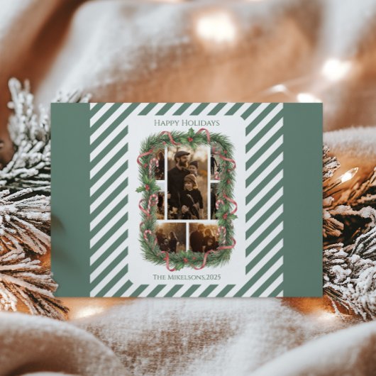 Photo Candy Cane Wreath Family Christmas Feestdagenkaart