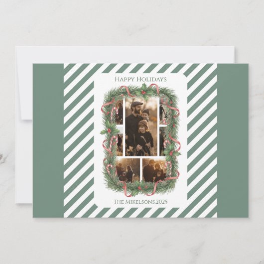Photo Candy Cane Wreath Family Christmas Feestdagenkaart (Voorkant)