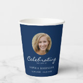 Photo Celebration of Life Funeral Memorial Blue Papieren Bekers (Achterkant)