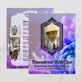 Photo Celebration of Life with Blue Chrysanthemum Kaart