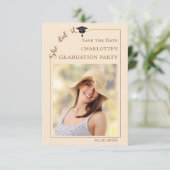 Photo Champagne Graduation party Save the Date (Staand voorkant)
