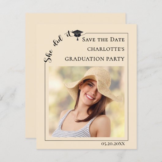 Photo Champagne Graduation Save the Date card (Voorkant / Achterkant)