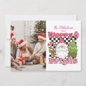Photo Checkered Merry & Bright Christmas Feestdagenkaart (Voorkant)
