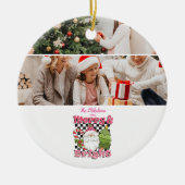 Photo Checkered Merry & Bright Christmas Keramisch Ornament (Voorkant)