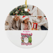 Photo Checkered Merry & Bright Christmas Keramisch Ornament (Achterkant)