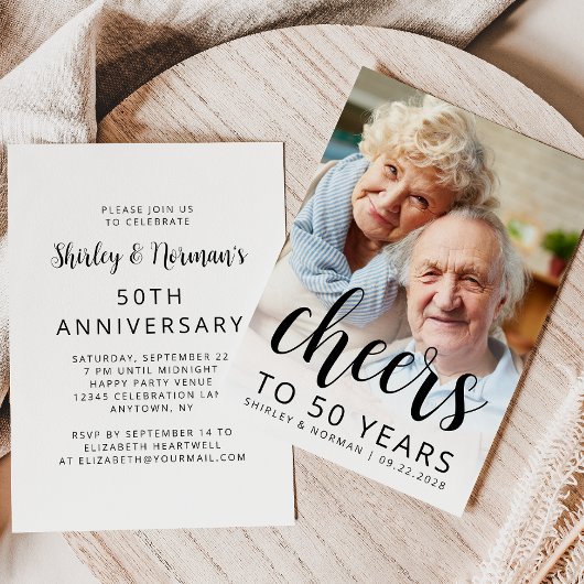 Photo Cheers Black Script 50th Anniversary Party Kaart