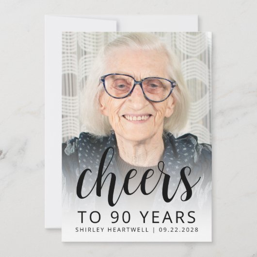 Photo Cheers Black Script 90th Birthday Party Kaart (Voorkant)