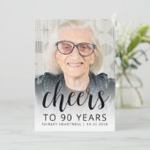 Photo Cheers Black Script 90th Birthday Party Kaart (Staand voorkant)
