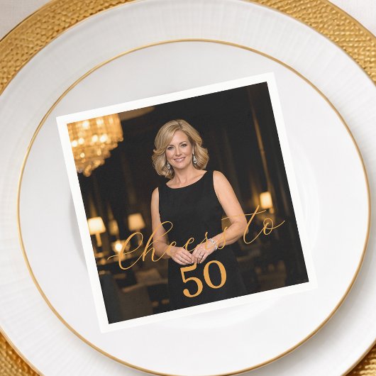 Photo cheers elegant script gold birthday servet