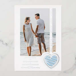Photo Chic Elegant Light Blue & Silver Heart Real Folie Uitnodiging