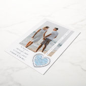 Photo Chic Elegant Light Blue & Silver Heart Real Folie Uitnodiging (Gedraaid)
