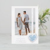 Photo Chic Elegant Light Blue & Silver Heart Real Folie Uitnodiging (Staand Voorkant)