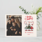 Photo Christmas Geese in Cozy Sweaters Feestdagenkaart (Staand voorkant)