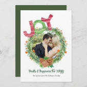 PHOTO Christmas New Years JOY WREATH Personalized Feestdagenkaart (Voorkant / Achterkant)