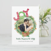 PHOTO Christmas New Years JOY WREATH Personalized Feestdagenkaart (Staand voorkant)