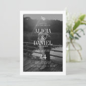 Photo classic black and white QR code RSVP wedding Kaart (Staand voorkant)