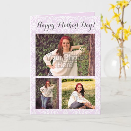Photo Collage 3 Afbeelding Moederdag gepersonalise Kaart (Gele Bloem)