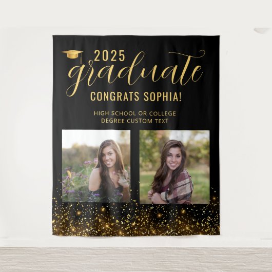 Photo Collage Afstuderen Booth Gold Achtergrond Wandkleed (Voorkant)
