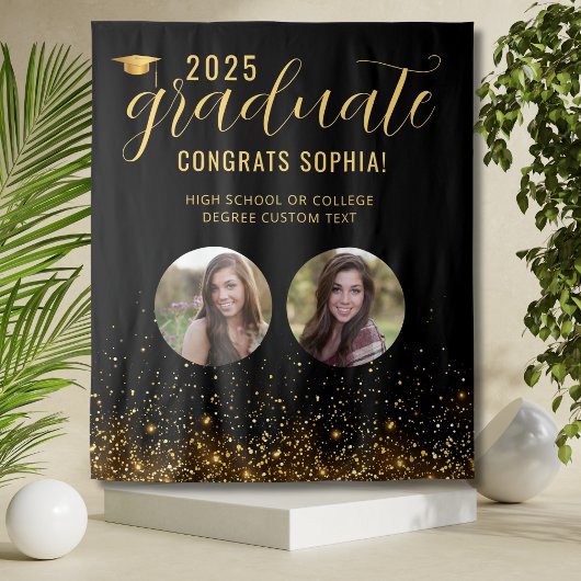 Photo Collage Afstuderen Booth Gold Achtergrond Wandkleed