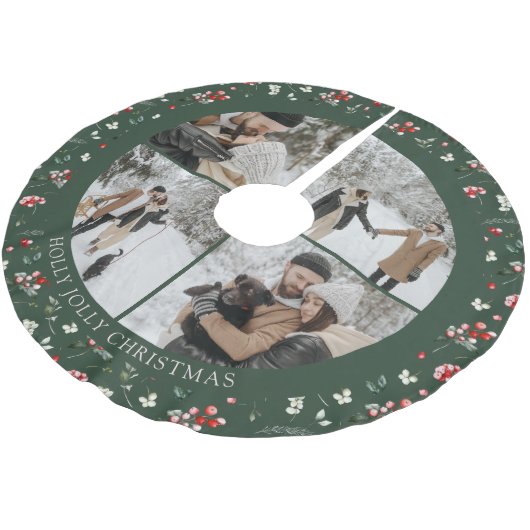 Photo Collage Berry Pattern Green Kerstboom Rok (Gekanteld)