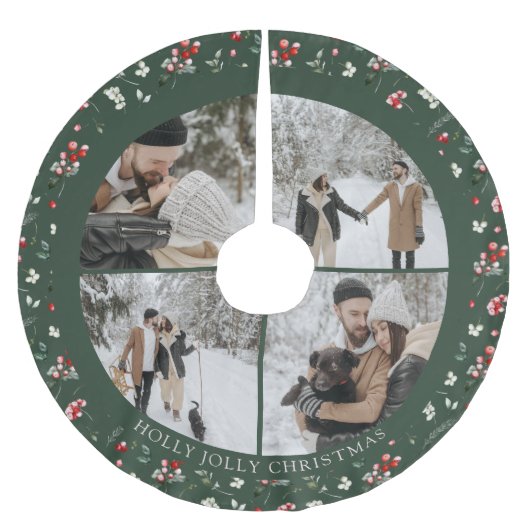 Photo Collage Berry Pattern Green Kerstboom Rok (Voorkant)