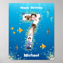 Photo Collage Big 7th Birthday Under The Sea Poster