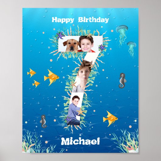 Photo Collage Big 7th Birthday Under The Sea Poster (Voorkant)