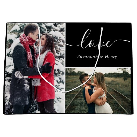 Photo Collage Black Love Script Groot Cadeauzakje (Voorkant)