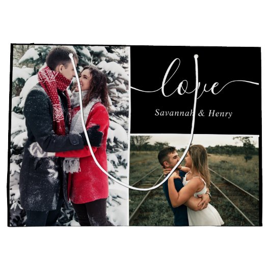Photo Collage Black Love Script Groot Cadeauzakje (Achterkant)