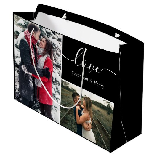 Photo Collage Black Love Script Groot Cadeauzakje (Achterkant Gekanteld)