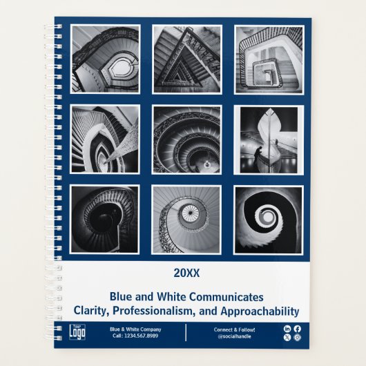 Photo Collage Blauw Wit Kleine Bedrijfsplanner Planner (Voorkant)