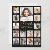 Photo Collage & Captions Black & Gold Graduation Aankondiging (Voorkant)