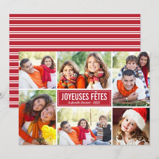 Photo Collage de Noël Carte de Voeux | en Rouge Feestdagenkaart (Voorkant / Achterkant)