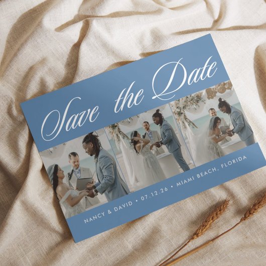 Photo Collage Dusty Blue Beach Wedding  Save The Date