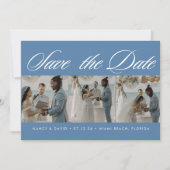 Photo Collage Dusty Blue Beach Wedding  Save The Date (Voorkant)
