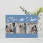 Photo Collage Dusty Blue Beach Wedding  Save The Date (Staand voorkant)