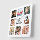 Photo collage family monogram name vierkante klok (Hoek)