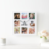Photo collage family monogram name vierkante klok (Huis)