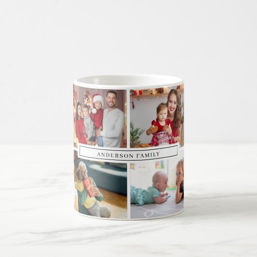 Photo Collage Family Name Modern Koffiemok (Center)