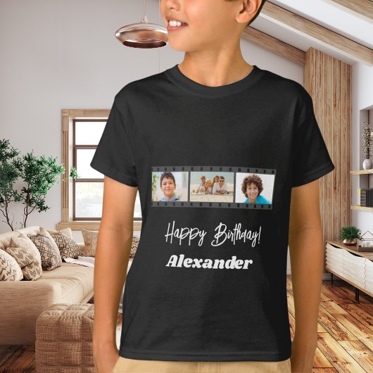 Photo collage film name birthday boy black t-shirt