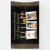 Photo Collage Gold Glitter Sweet 16 Verjaardag Spandoek (Verticaal)