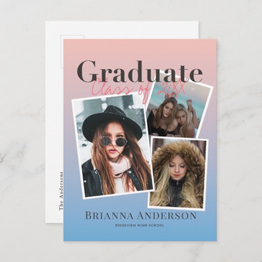 Photo Collage Gradient Afstuderen aankondiging (Voorkant / Achterkant)
