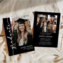 Photo Collage Graduate Graduation Party Invitation Kaart
