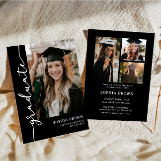 Photo Collage Graduate Graduation Party Invitation Kaart