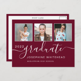 Photo Collage Graduation Minimal Burgundy Briefkaart