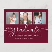 Photo Collage Graduation Minimal Burgundy Briefkaart (Voorkant)