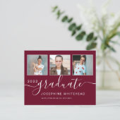 Photo Collage Graduation Minimal Burgundy Briefkaart (Staand voorkant)
