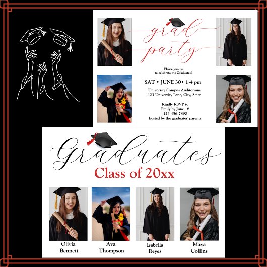 Photo Collage Graduation Party voor 4 afgestudeerd Kaart