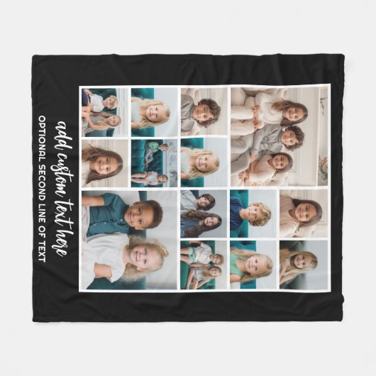 Photo Collage Grid - 14 foto's script - zwart Fleece Deken (Voorkant (Horizontaal))