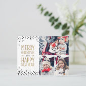 Photo Collage Holiday Card Design White Black Gold Briefkaart (Staand voorkant)